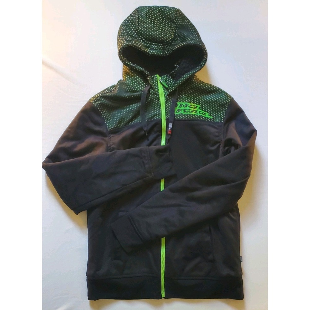 Vtg Y2k No Fear Full Zip Sherpa Lined Hoodie, Black, Neon Green, Skater, Sz S